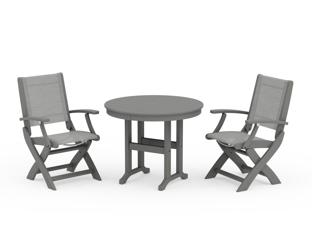 POLYWOOD® Coastal Folding Chair 3-Piece Round Dining Set