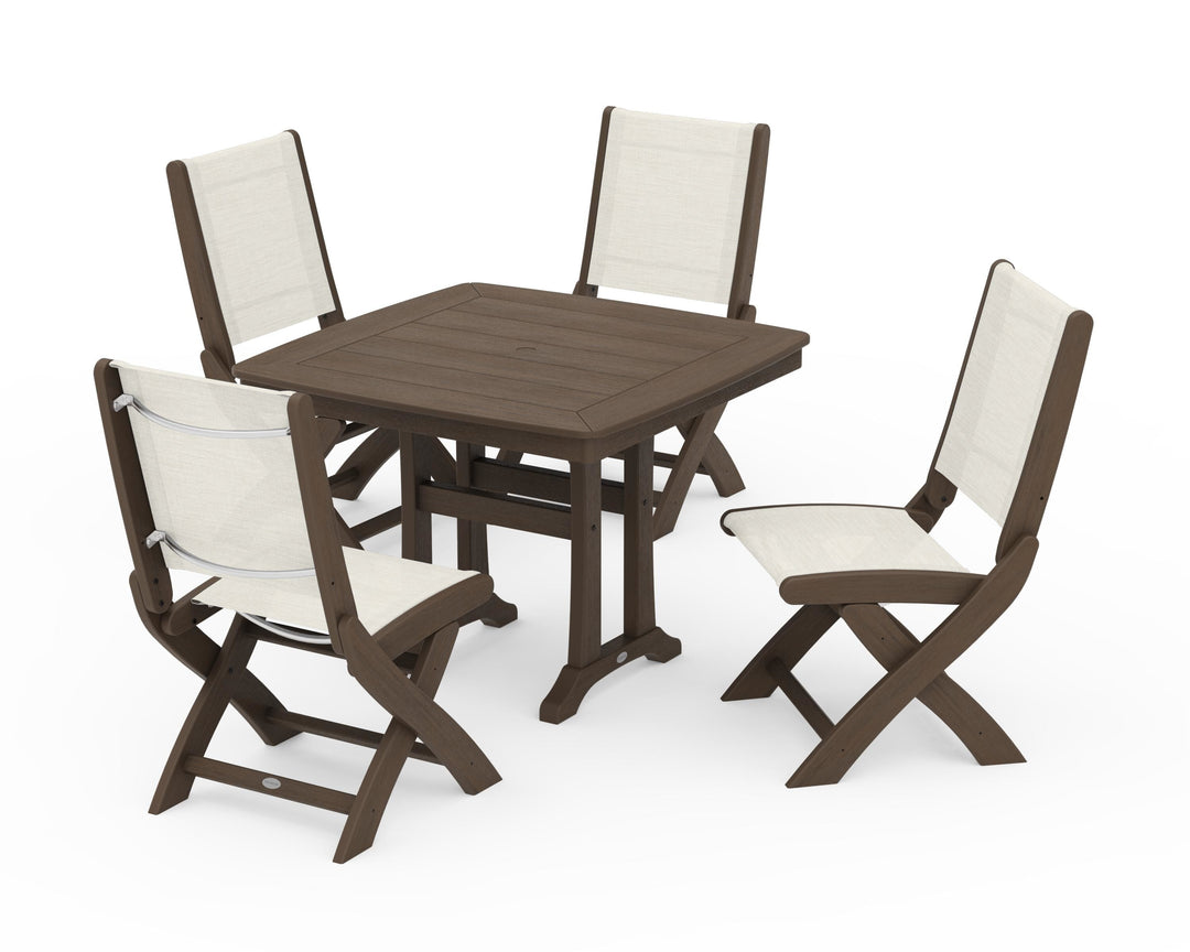 POLYWOOD® Coastal Folding Side Chair 5-Piece Dining Set with Trestle Legs