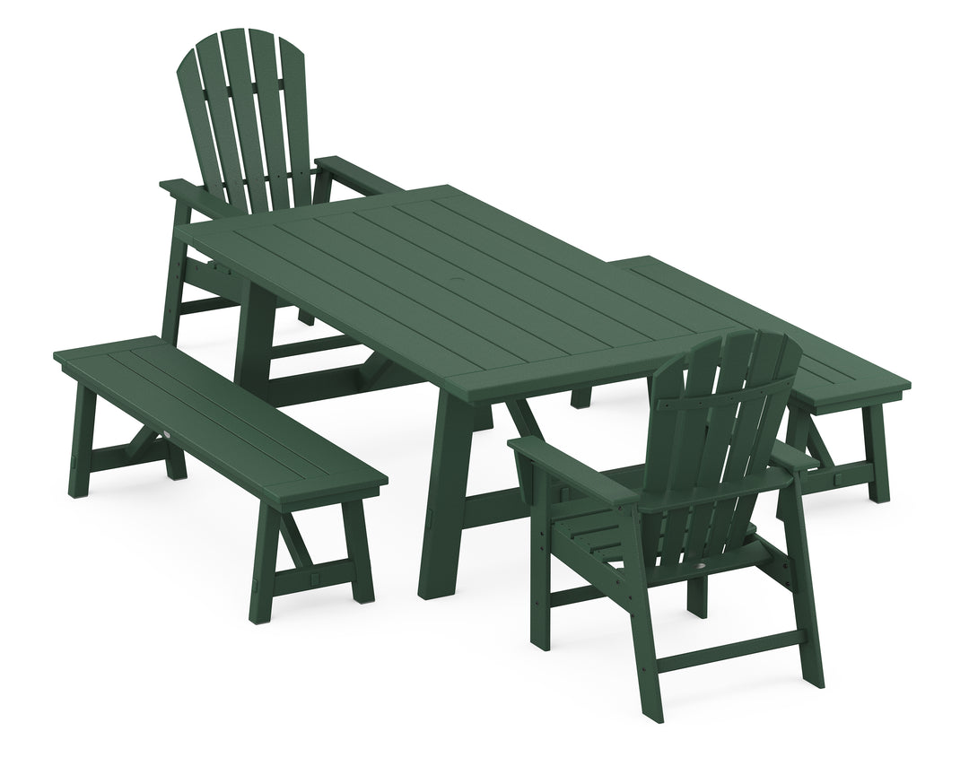 POLYWOOD® South Beach 5-Piece Rustic Farmhouse Dining Set With Benches
