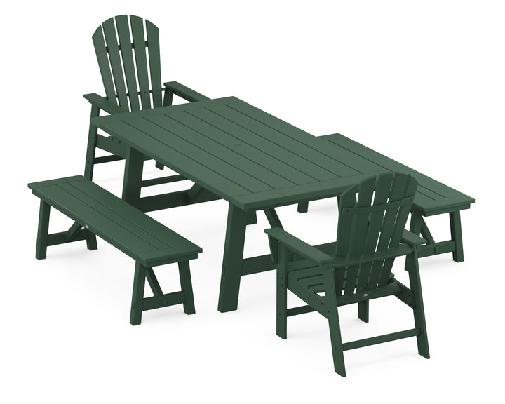 POLYWOOD® South Beach 5-Piece Rustic Farmhouse Dining Set With Benches