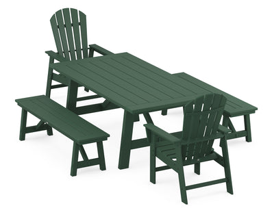 South Beach 5-Piece Rustic Farmhouse Dining Set With Benches