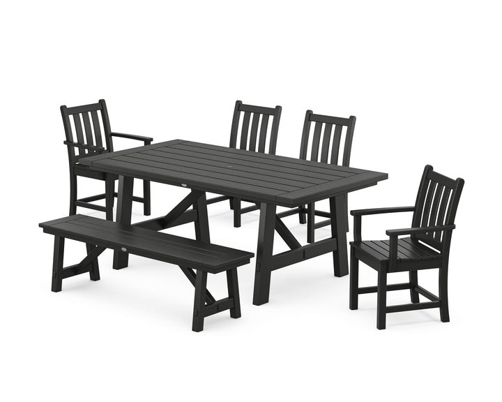 POLYWOOD® Traditional Garden 6-Piece Rustic Farmhouse Dining Set With Bench
