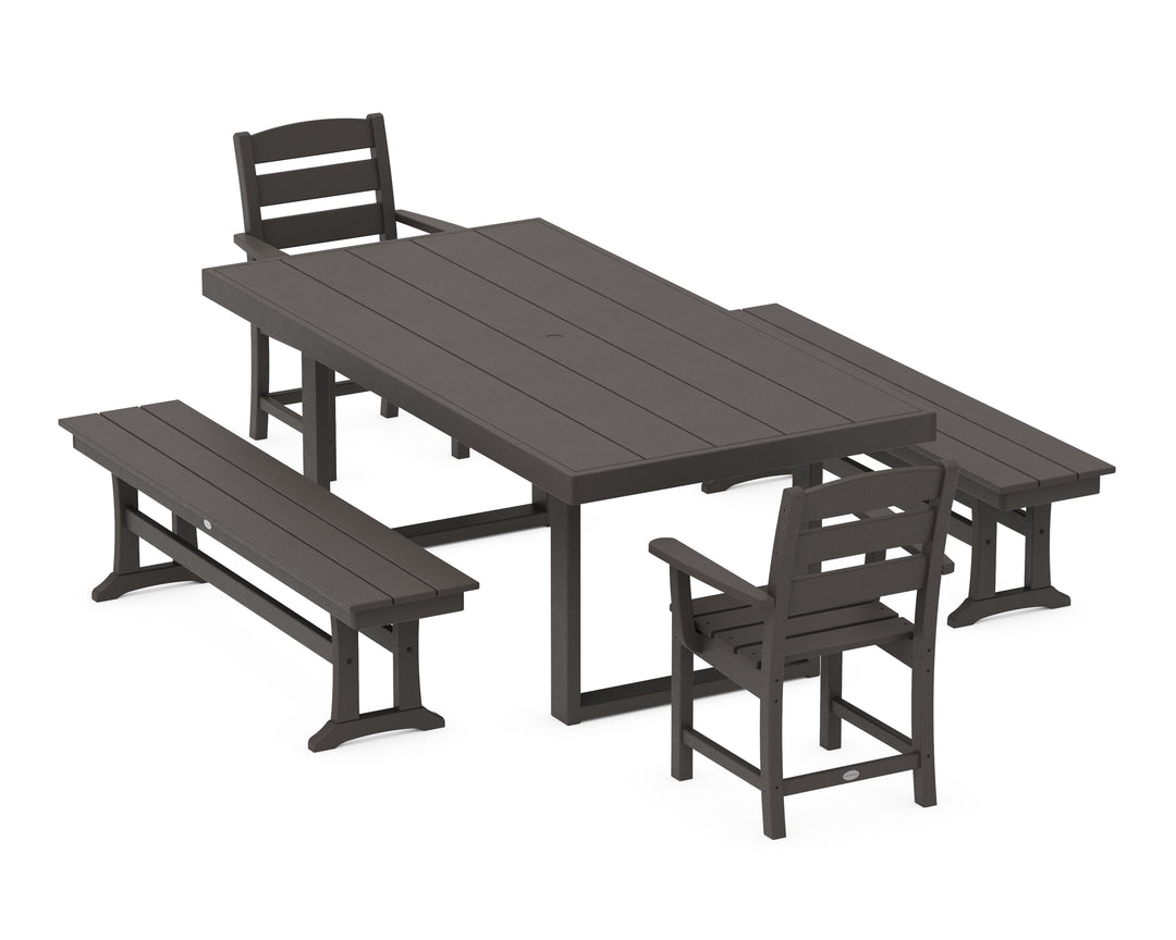 POLYWOOD® Lakeside 5-Piece Dining Set with Benches