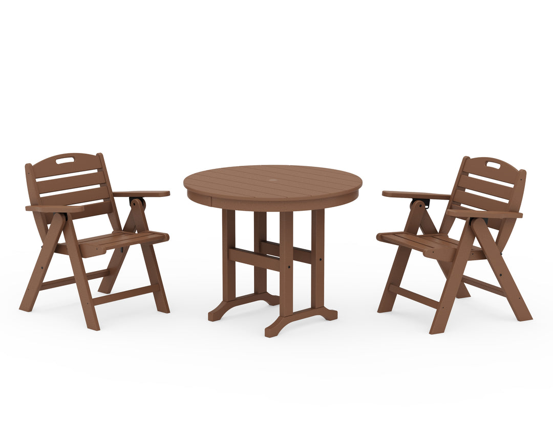 POLYWOOD® Nautical Folding Lowback Chair 3-Piece Round Dining Set