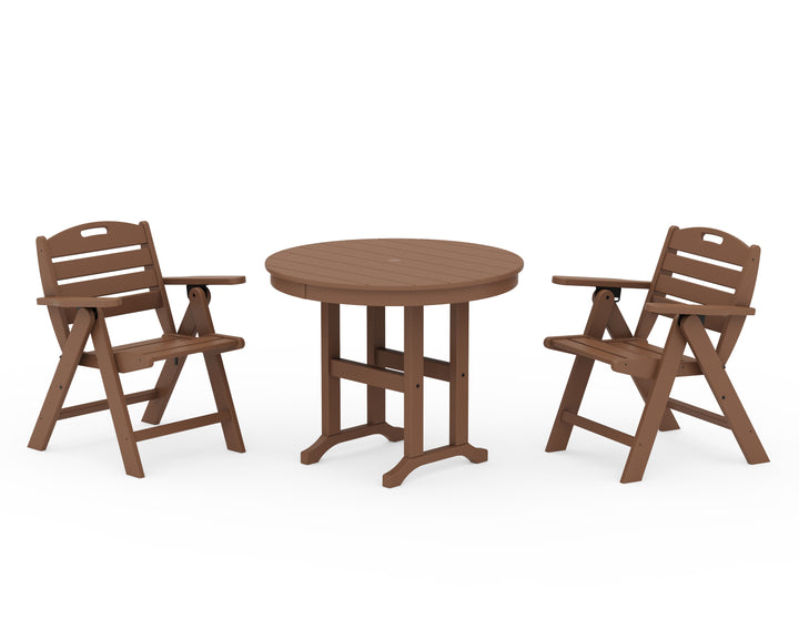 POLYWOOD® Nautical Folding Lowback Chair 3-Piece Round Dining Set