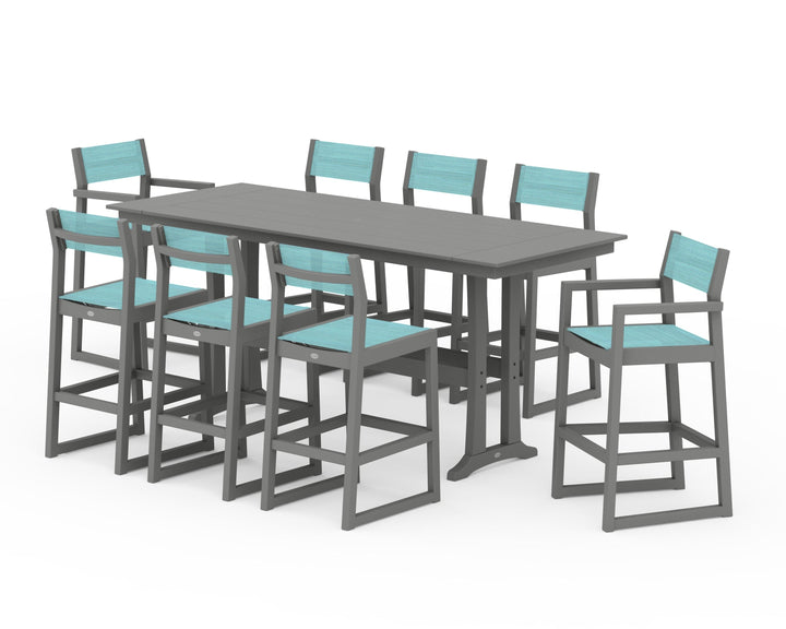 POLYWOOD® EDGE Sling 9-Piece Farmhouse Bar Set with Trestle Legs