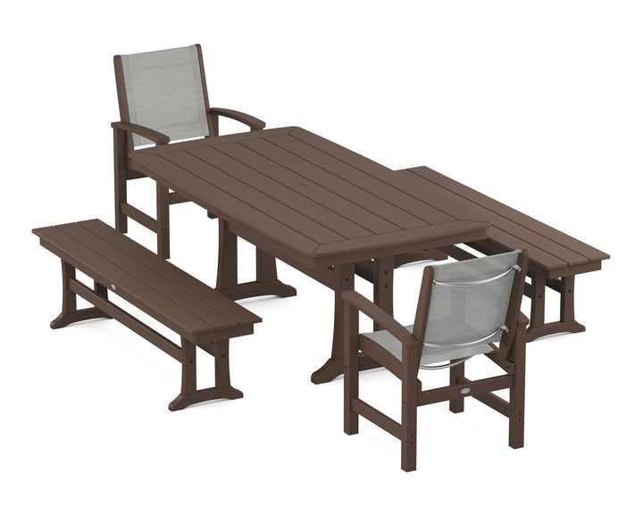 POLYWOOD® Coastal 5-Piece Dining Set with Trestle Legs and Benches