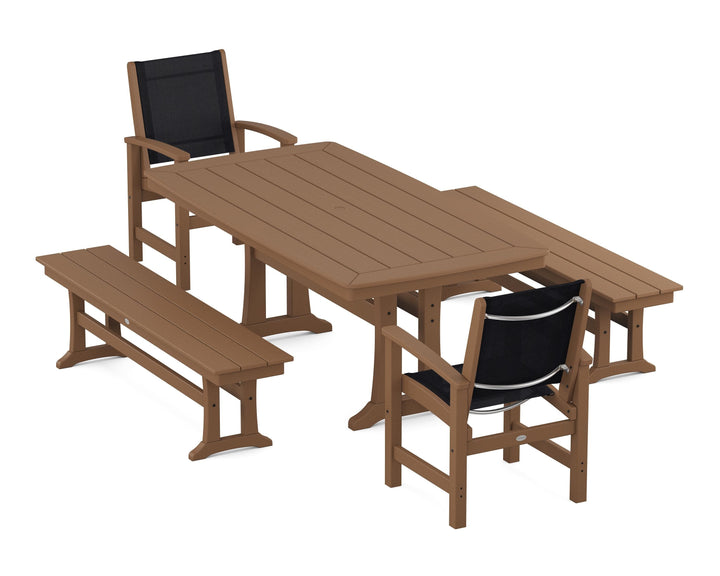 POLYWOOD® Coastal 5-Piece Dining Set with Trestle Legs and Benches