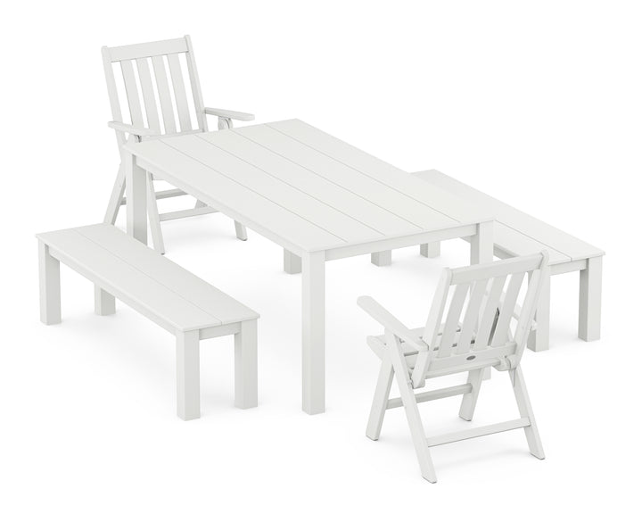POLYWOOD® Vineyard Folding Chair 5-Piece Parsons Dining Set with Benches