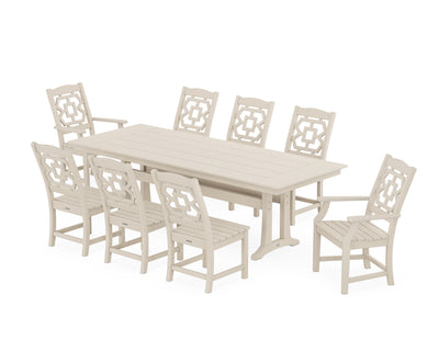 Chinoiserie 9-Piece Farmhouse Dining Set with Trestle Legs