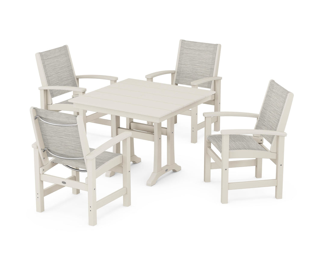 POLYWOOD® Coastal 5-Piece Farmhouse Dining Set With Trestle Legs