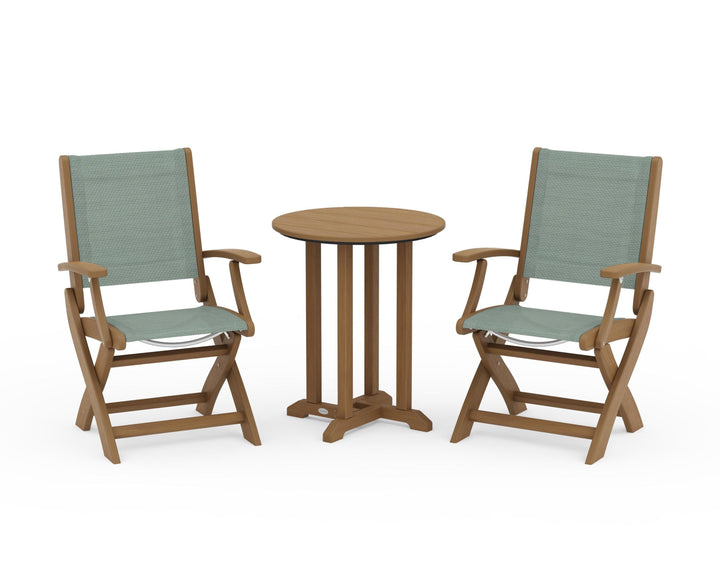 POLYWOOD® Coastal Folding 3-Piece Round Bistro Dining Set