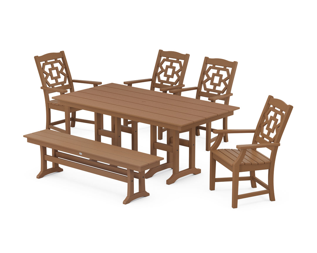 Martha Stewart by POLYWOOD® Chinoiserie 6-Piece Farmhouse Dining Set with Bench