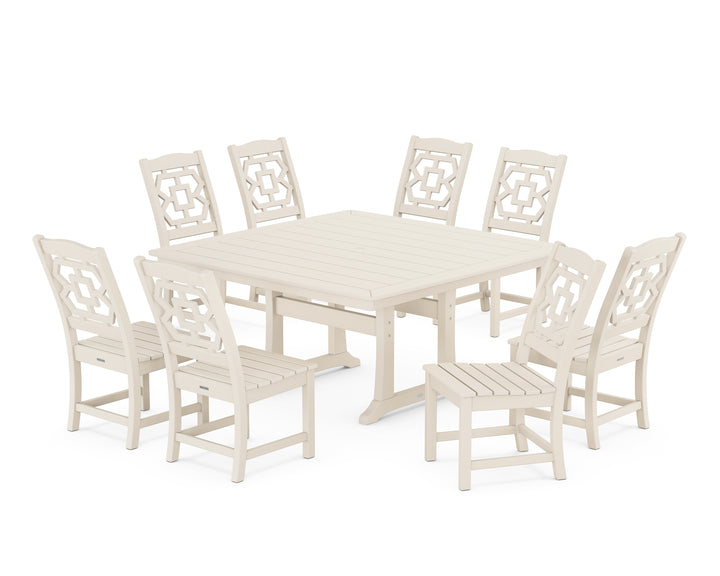 Martha Stewart by POLYWOOD® Chinoiserie 9-Piece Square Side Chair Dining Set with Trestle Legs