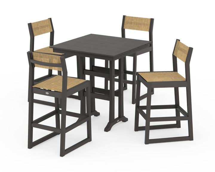 POLYWOOD® EDGE Sling Arm Chair 5-Piece Farmhouse Bar Set with Trestle Legs
