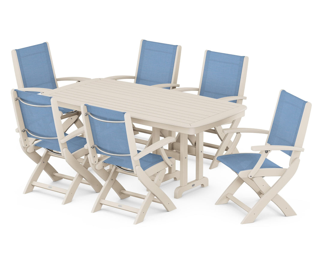 POLYWOOD® Coastal Folding Arm Chair 7-Piece Dining Set