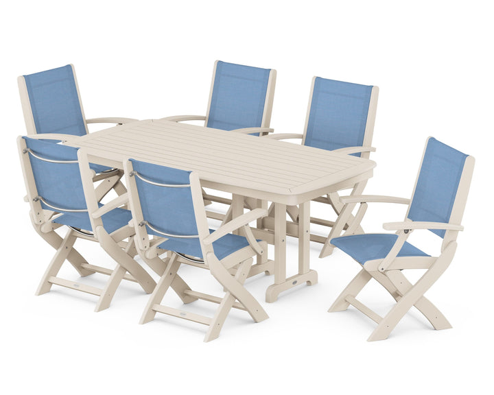 POLYWOOD® Coastal Folding Arm Chair 7-Piece Dining Set