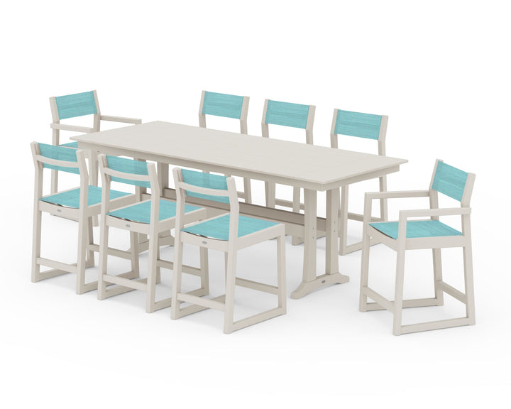 POLYWOOD® EDGE Sling 9-Piece Farmhouse Counter Set with Trestle Legs