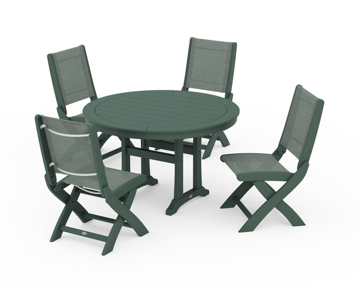 POLYWOOD® Coastal Folding Side Chair 5-Piece Round Dining Set With Trestle Legs