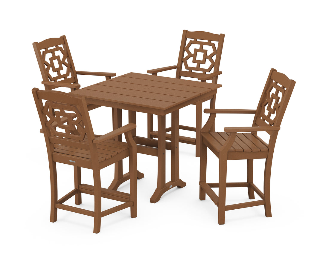 Martha Stewart by POLYWOOD® Chinoiserie 5-Piece Farmhouse Counter Set with Trestle Legs