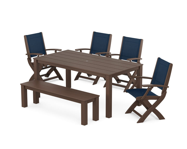 POLYWOOD® Coastal Folding Chair 6-Piece Parsons Dining Set with Bench