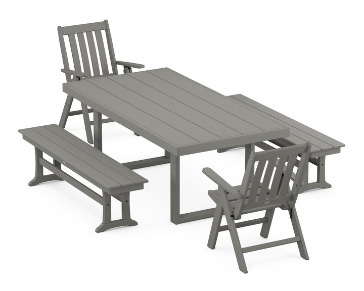 POLYWOOD® Vineyard Folding Chair 5-Piece Dining Set with Benches