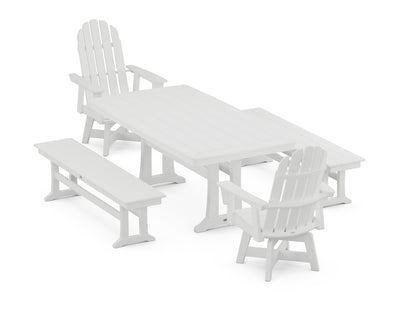 Vineyard Adirondack Swivel Chair 5-Piece Dining Set with Trestle Legs and Benches