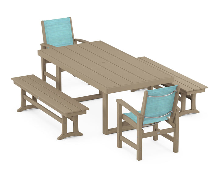 POLYWOOD® Coastal 5-Piece Dining Set with Trestle Legs