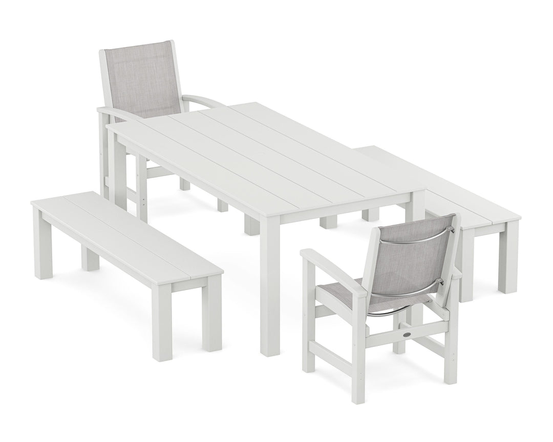 POLYWOOD® Coastal 5-Piece Parsons Dining Set with Benches