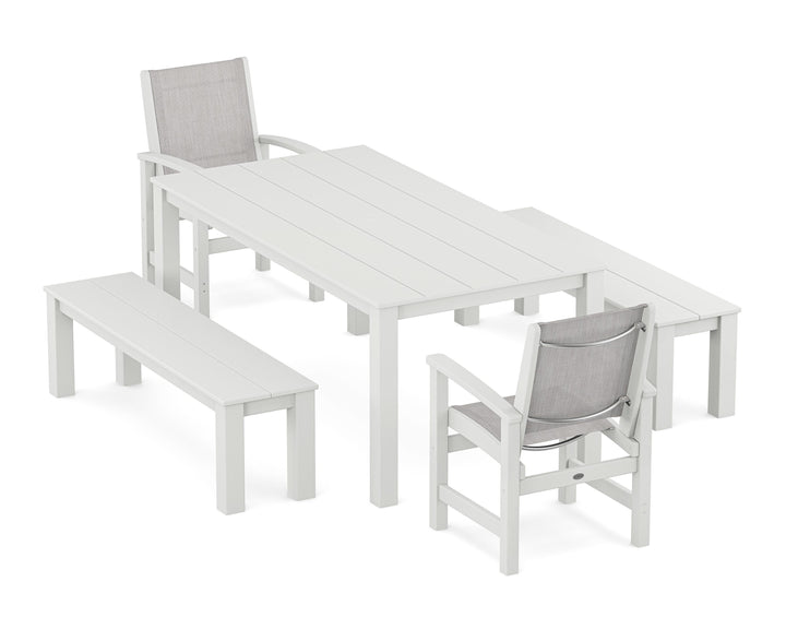POLYWOOD® Coastal 5-Piece Parsons Dining Set with Benches