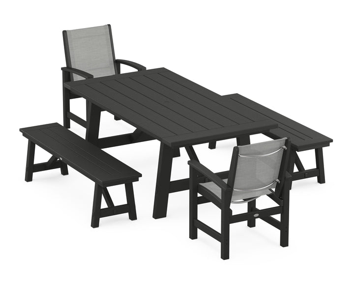 POLYWOOD® Coastal 5-Piece Rustic Farmhouse Dining Set With Benches