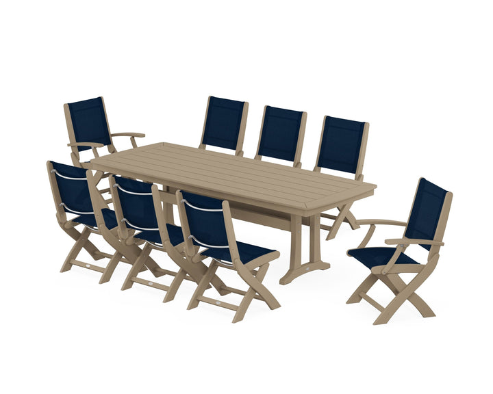 POLYWOOD® Coastal Folding 9-Piece Dining Set with Trestle Legs