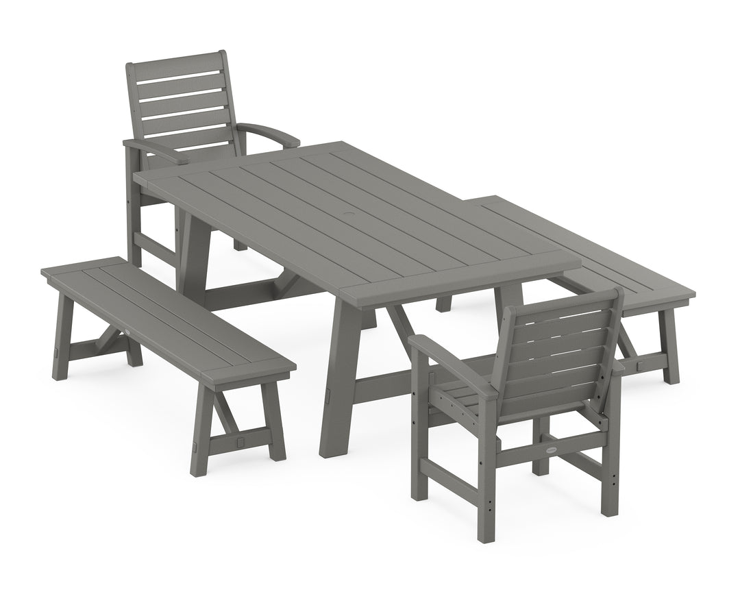 POLYWOOD® Signature 5-Piece Rustic Farmhouse Dining Set With Benches