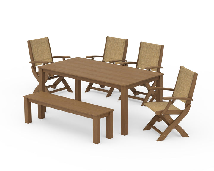POLYWOOD® Coastal Folding Chair 6-Piece Parsons Dining Set with Bench