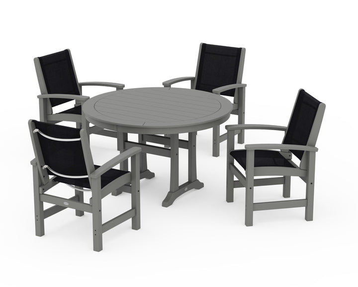 POLYWOOD® Coastal 5-Piece Round Dining Set with Trestle Legs