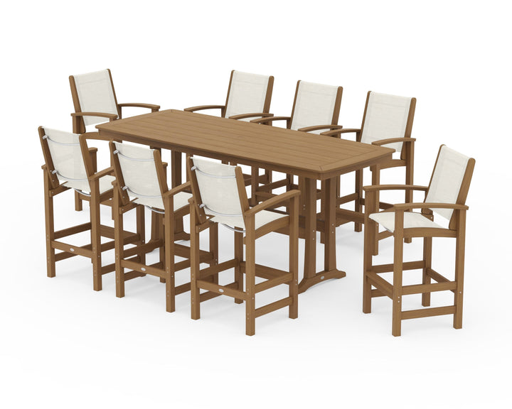 POLYWOOD® Coastal 9-Piece Bar Set with Trestle Legs