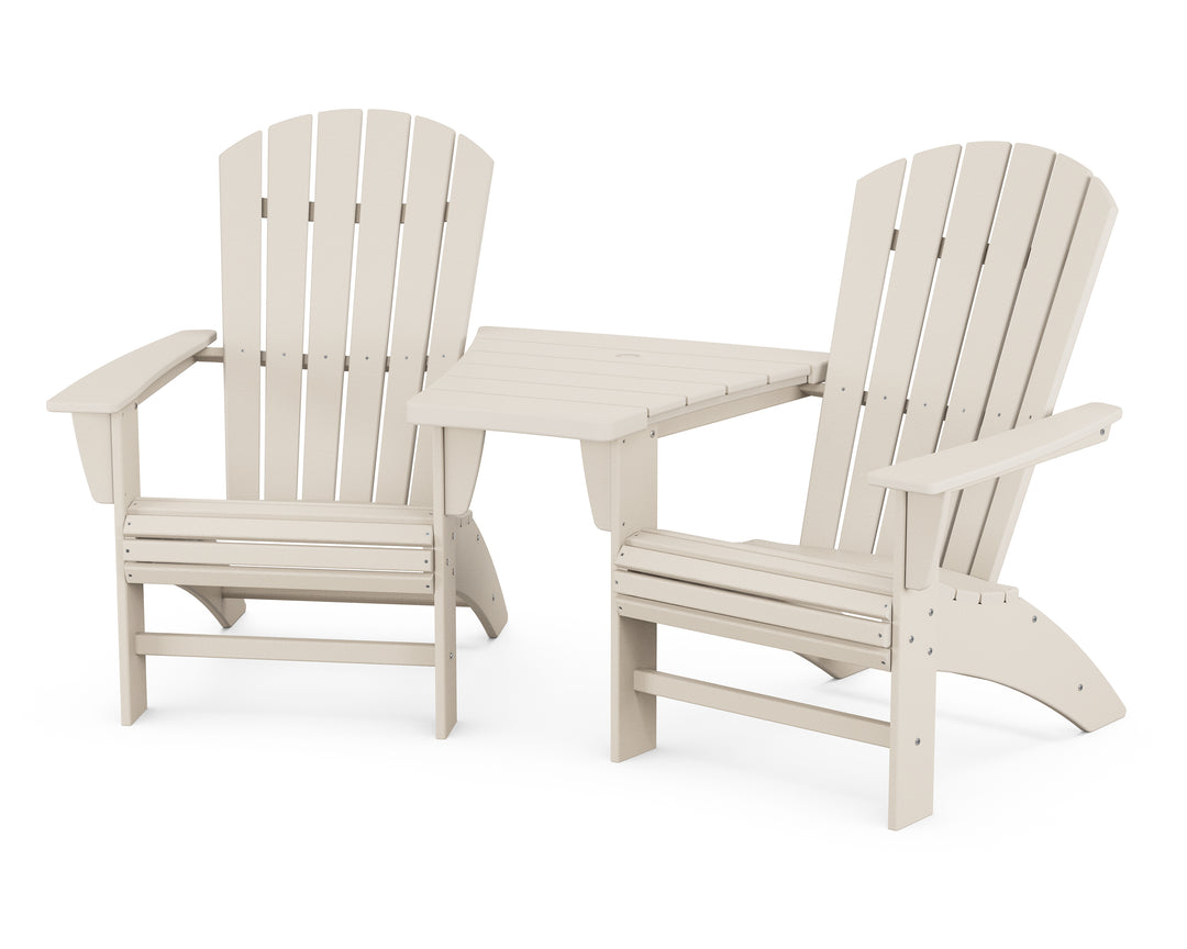 POLYWOOD® Nautical 3-Piece Curveback Adirondack Set with Angled Connecting Table