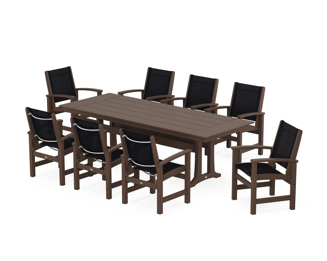 POLYWOOD® Coastal 9-Piece Farmhouse Dining Set with Trestle Legs