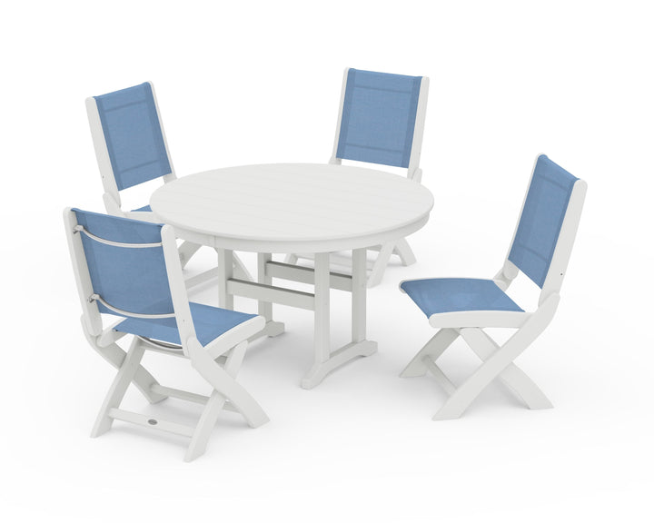 POLYWOOD® Coastal Folding Side Chair 5-Piece Round Dining Set