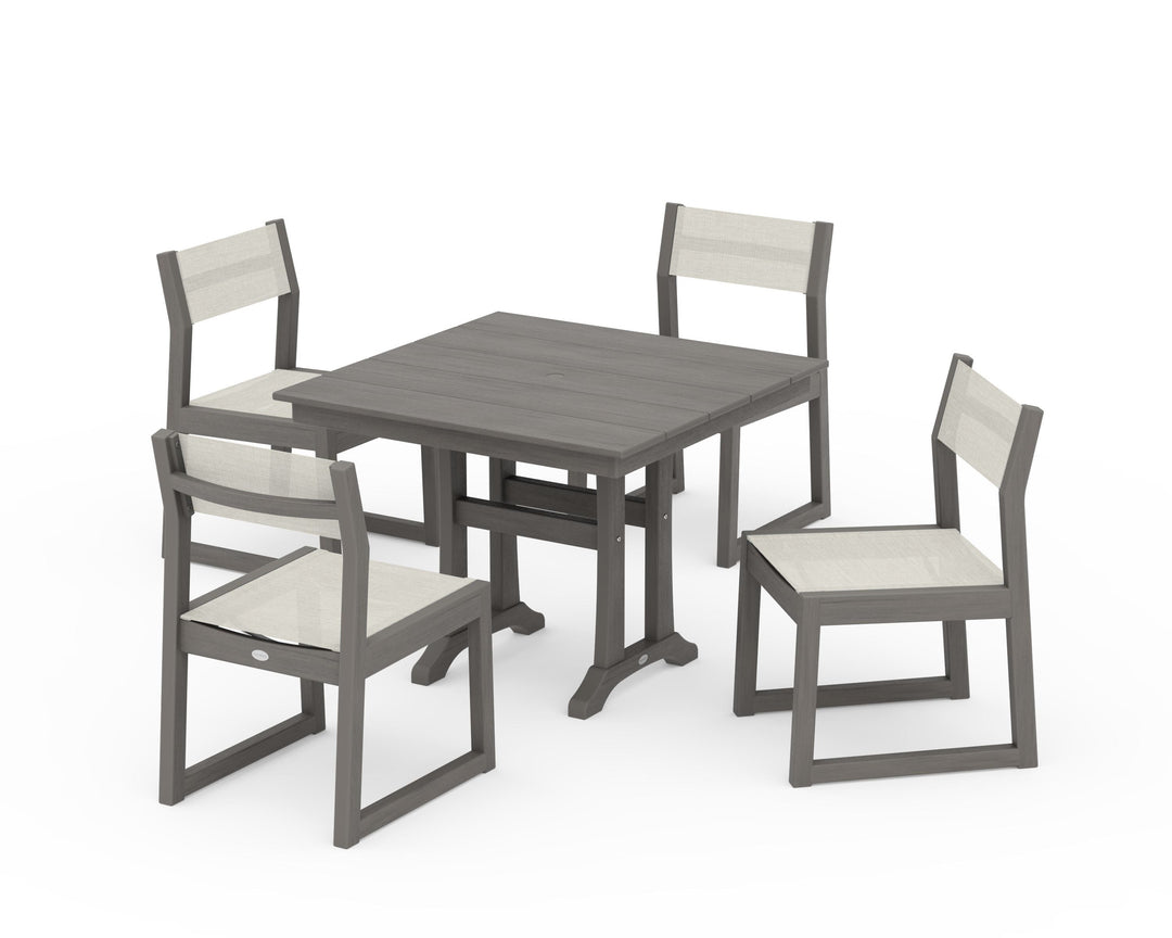 POLYWOOD® EDGE Sling 5-Piece Farmhouse Trestle Side Chair Dining Set