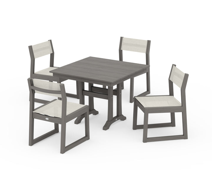 POLYWOOD® EDGE Sling 5-Piece Farmhouse Trestle Side Chair Dining Set