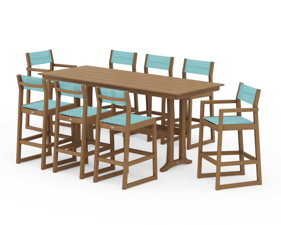 POLYWOOD® EDGE Sling 9-Piece Farmhouse Bar Set with Trestle Legs