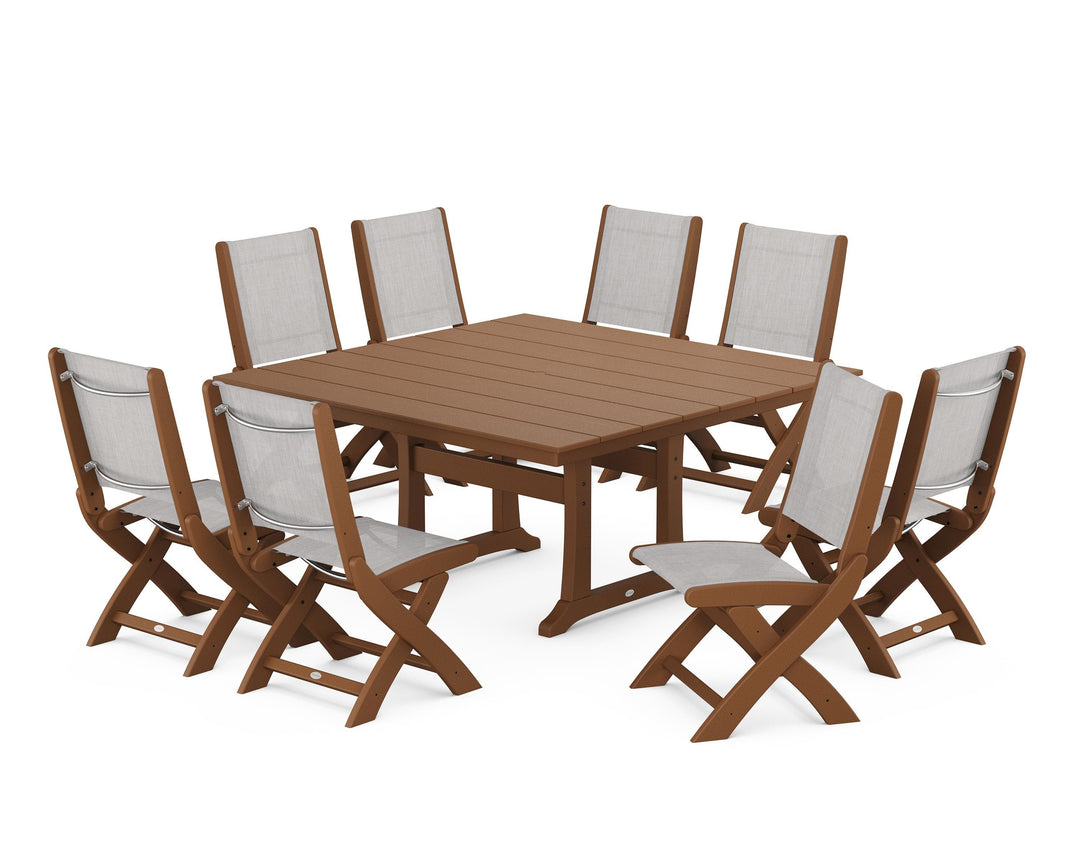POLYWOOD® Coastal Folding Side Chair 9-Piece Farmhouse Dining Set
