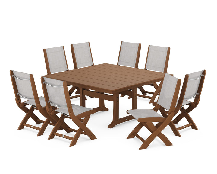 POLYWOOD® Coastal Folding Side Chair 9-Piece Farmhouse Dining Set