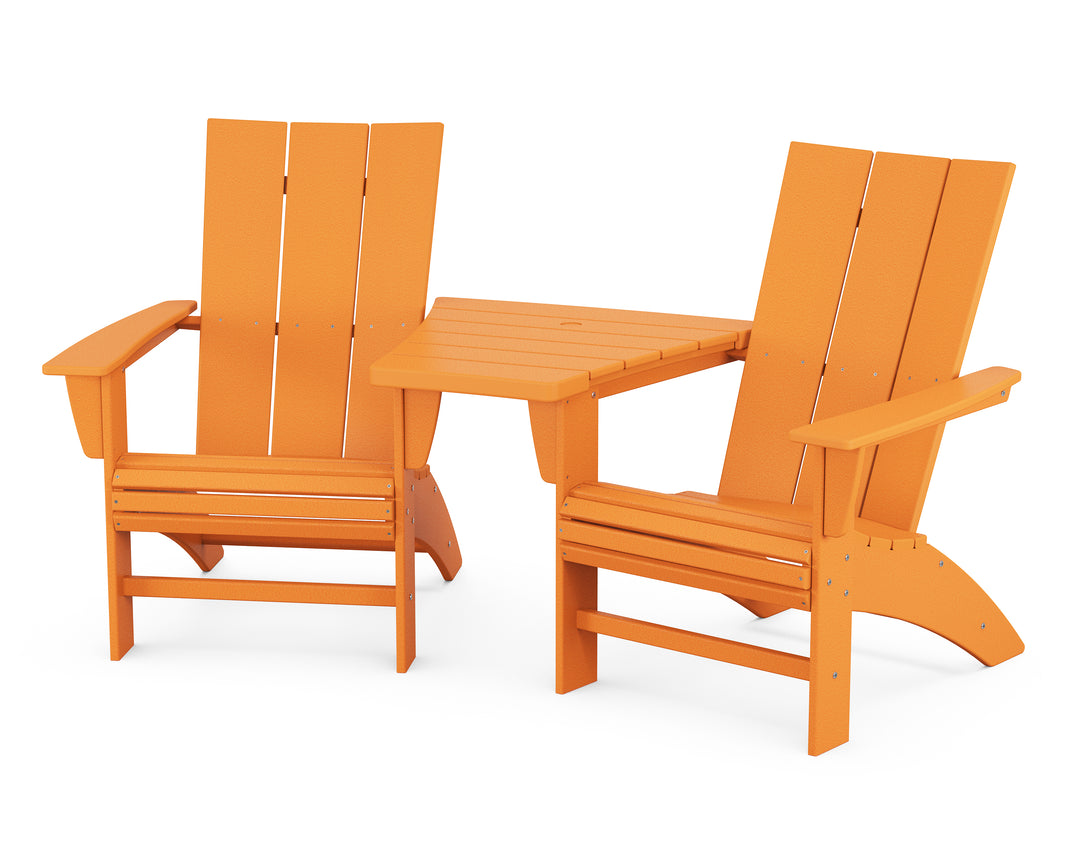 POLYWOOD® Modern 3-Piece Curveback Adirondack Set with Angled Connecting Table