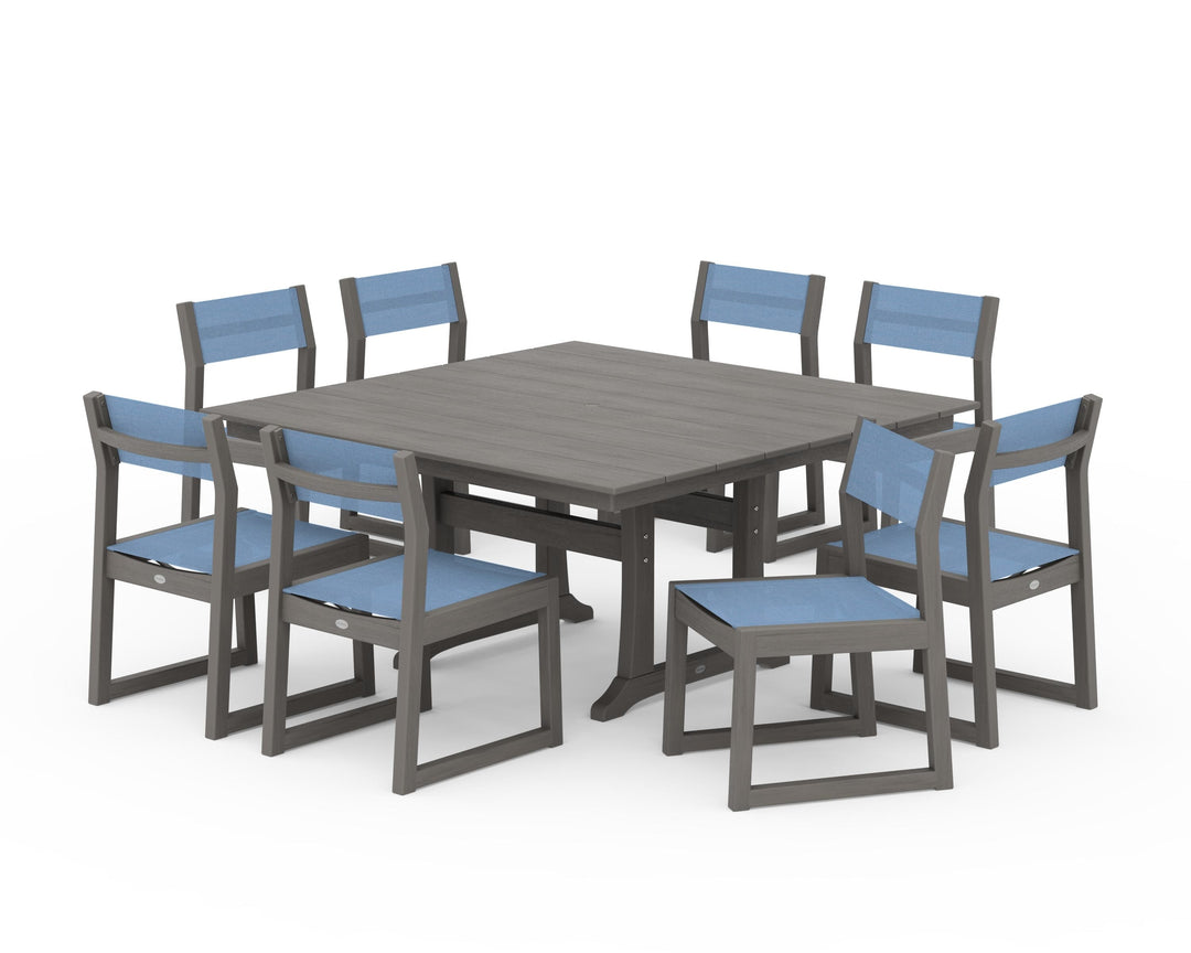 POLYWOOD® EDGE Sling Side Chair 9-Piece Farmhouse Trestle Dining Set