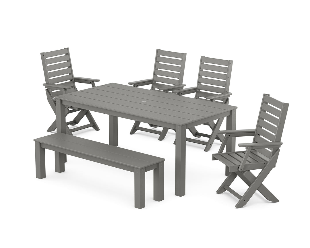 POLYWOOD® Captain Folding Chair 6-Piece Parsons Dining Set with Bench