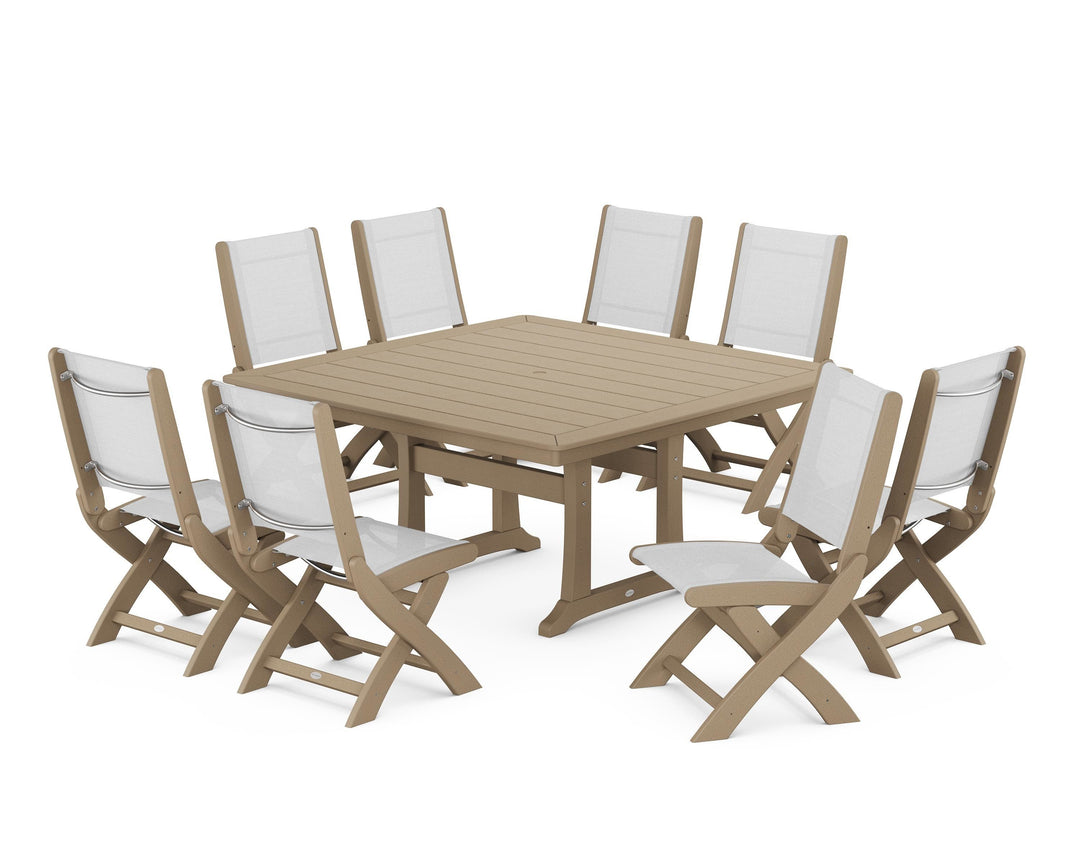 POLYWOOD® Coastal Folding Side Chair 9-Piece Dining Set with Trestle Legs