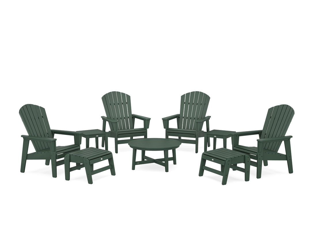 POLYWOOD® Nautical Grand Upright Adirondack 9-Piece Conversation Set