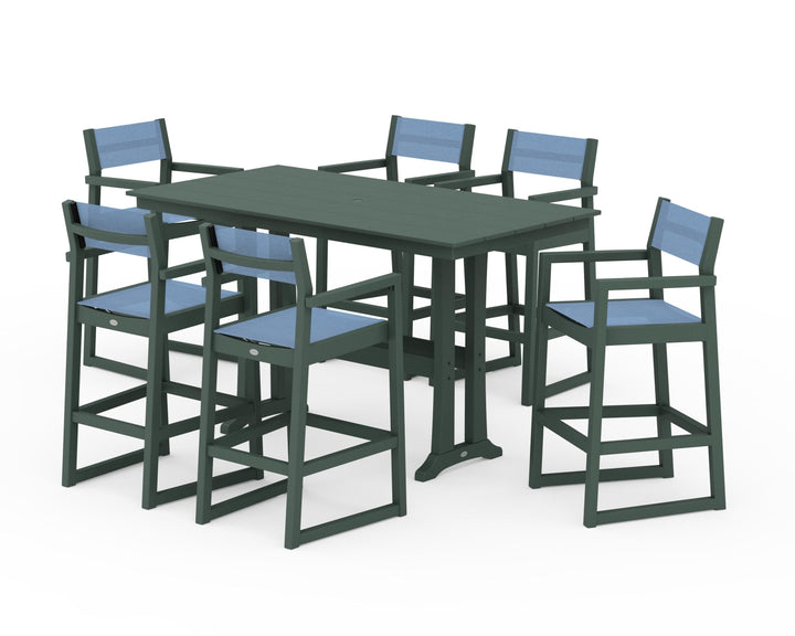 POLYWOOD® EDGE Sling Arm Chair 7-Piece Farmhouse Bar Set with Trestle Legs